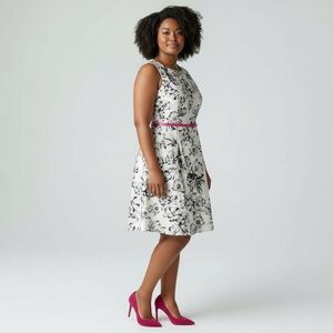 Jessica Howard Black Floral Tulle Full Skirt Fit & Flare Knee length dress 12